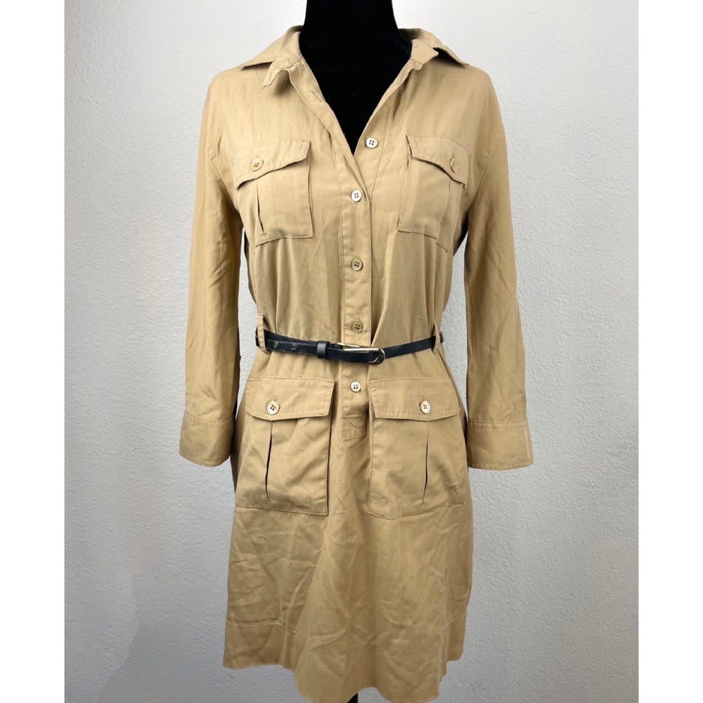 J. CREW • Tan Silk Cargo Shirt Dress, 0P - Picture 2 of 16
